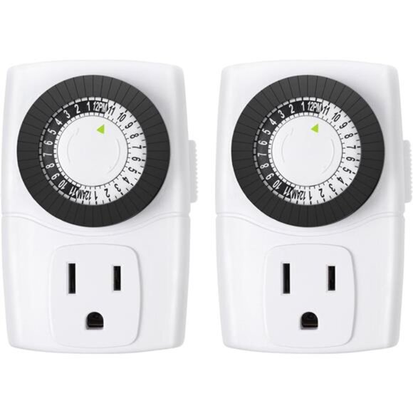 60/U47 Indoor Mini 24-Hour Mechanical Outlet Timer, 3-Prong, 2-Pack - Picture 1 of 7